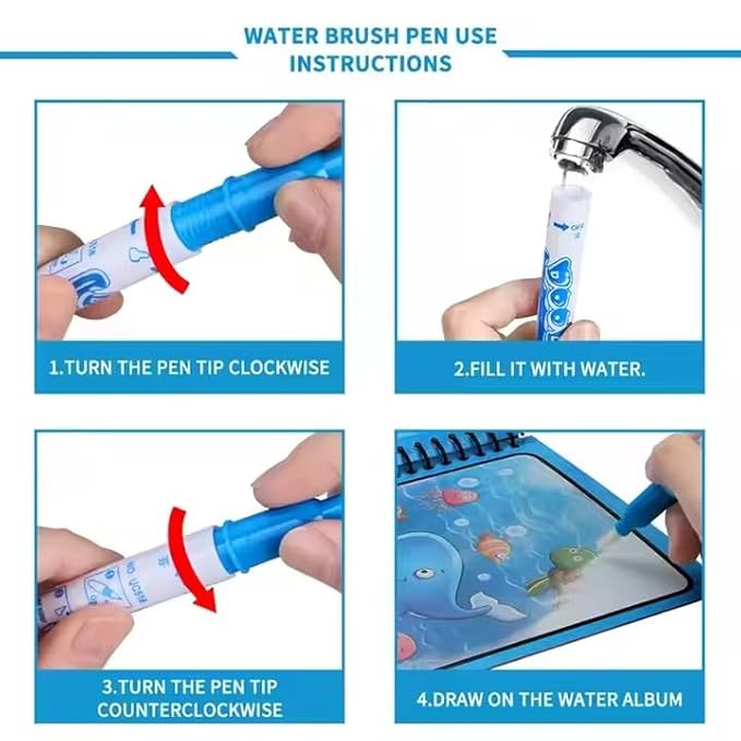 Magic Water Coloring Book Reusable Aqua Painting Books with Water Pen for Toddlers & Kids