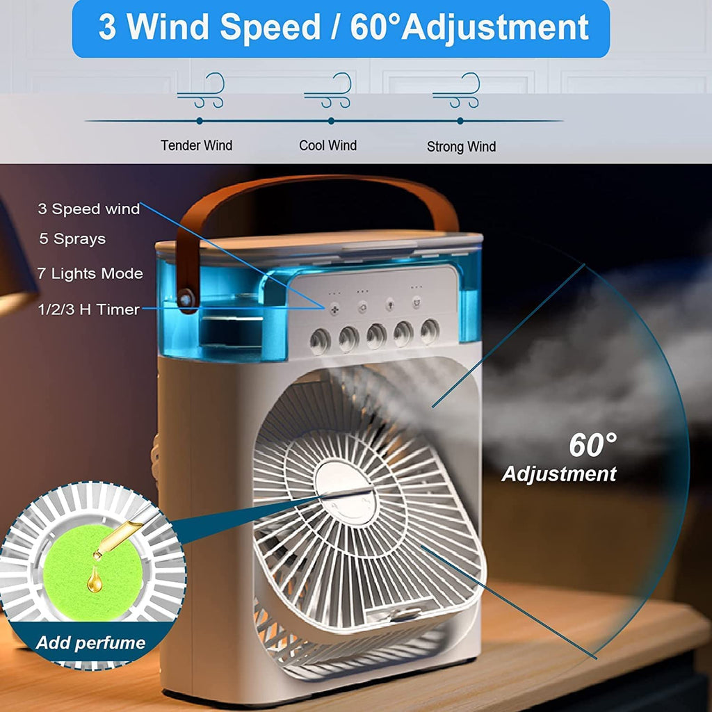 Air cooler USB fan showing water fill level indicator and easy-clean water reservoir design