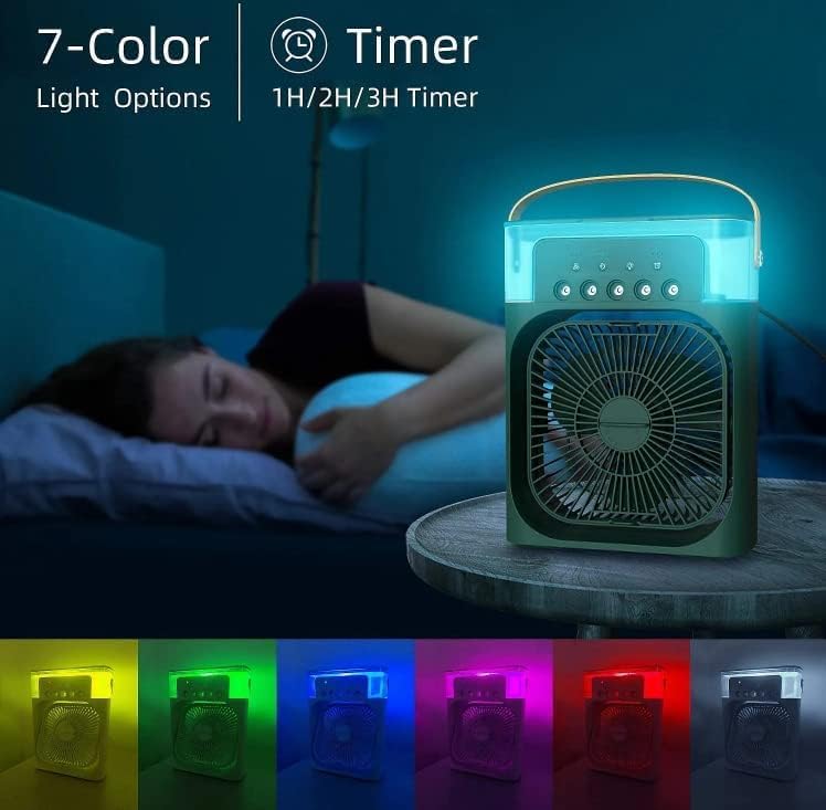 Portable cooler fan dimensions and size comparison, compact design for small rooms and desks